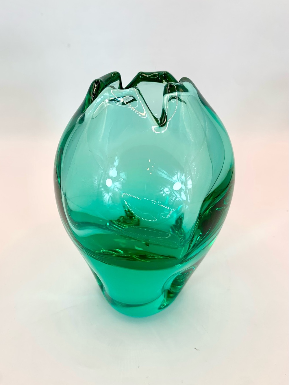 Železnobrodské Sklo (ZBS) Czechoslovakia Teal Glass Vase - Vintage - MidCentury